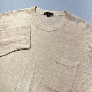 James Perse Men Long Sleeve Linen Crew Neck Beige Oatmeal Pocket Sweater Size 5